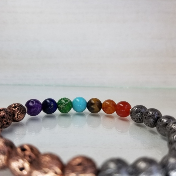 Rose & Gray Yin & Yang 7 Chakra Healing Bracelet - Picture 6 of 12
